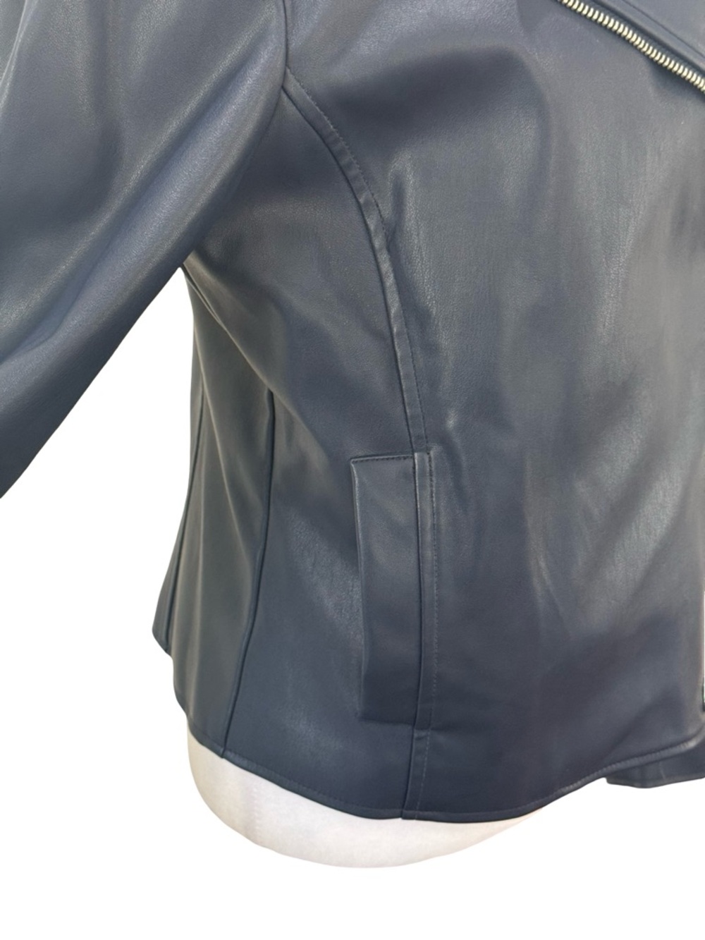 INC International Concepts Faux Leather Moto Jacket Size Medium Dark Navy Blue - Picture 9 of 13